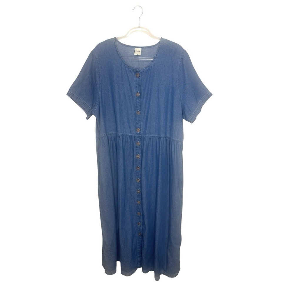 Blair Denim Shirt Dress Size 2X Short Sleeves Button Front 100% Cotton Modest